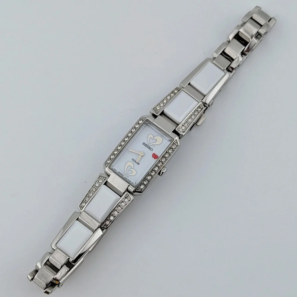 Seiko Solar Tressia White Ceramic Go Red Special Edition Box Papers Links